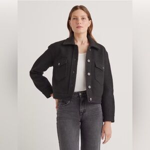 Quince 100% Merino Wool Cropped Shirt Jacket Black Women Size X-Large NEW